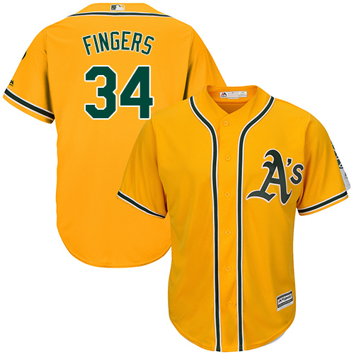 Athletics #34 Rollie Fingers Gold Cool Base Stitched Youth MLB Jersey